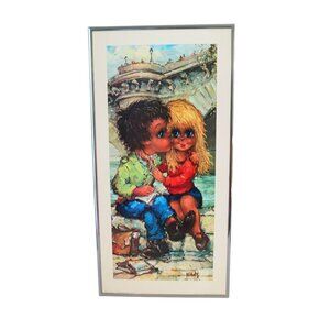 Michel Thomas Framed Print "Le Premier Baiser" 1971 Éditions Krisarts Big Eyed A